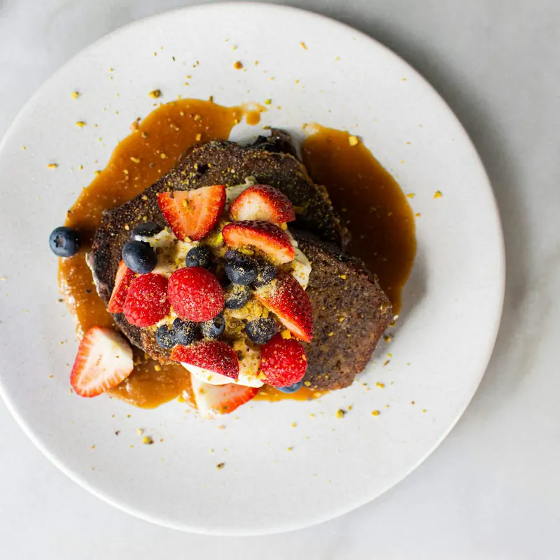 Stock photo: a breakfast plate from above on white marble